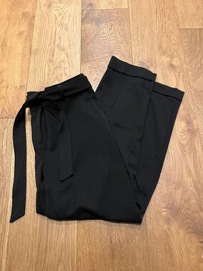 LOFT Devin straight leg black high-rise Tie-Waist Trousers, size 10